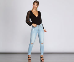 Sheer Bet Long-Sleeve Bodysuit