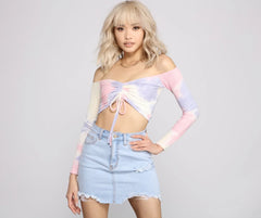 Off The Shoulder Tie Dye Ruched Top