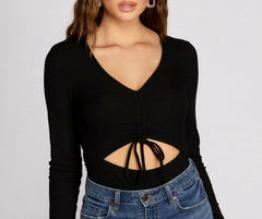 Ruched Front Cut Out Bodysuit