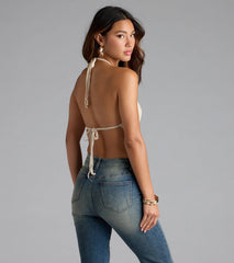 Fly With Me Butterfly Crochet Crop Top
