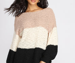 Colorblock Popcorn Knit Sweater