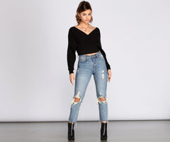 Ribbed Knit Surplice Top