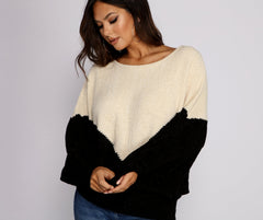 Two Tone Chenille Boat Neck Sweater