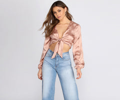 Satin Floral Tie Front Top