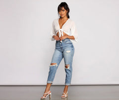 Such A Dream Tie Front Crop Top