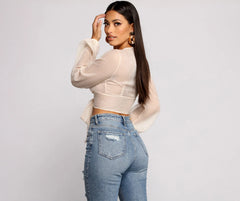 So Chic Tie Front Long Sleeve Crop Top