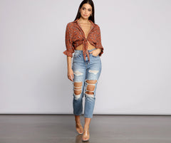 Floral Charm Tie Front Top