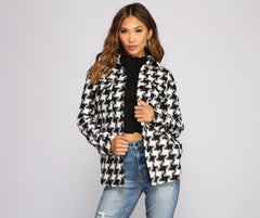 So Chic Houndstooth Woven Shacket