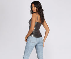 Metallic Cowl Spaghetti Strap Top