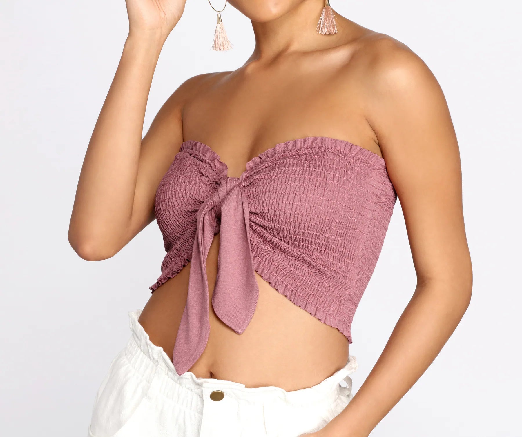 Smocked Tie Front Tube Top