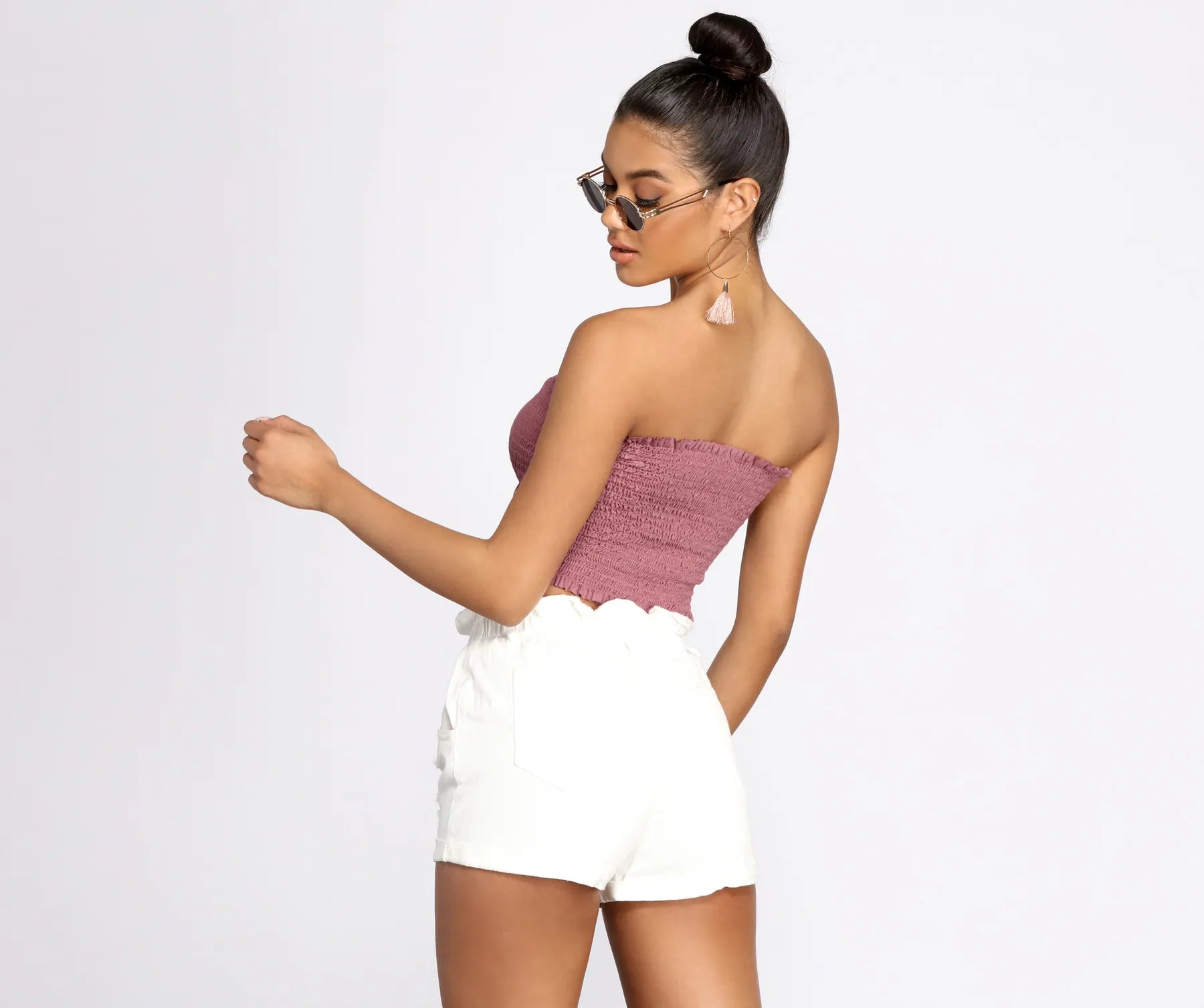 Smocked Tie Front Tube Top