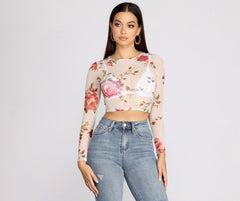 Sweet Floral Mesh Crop Top
