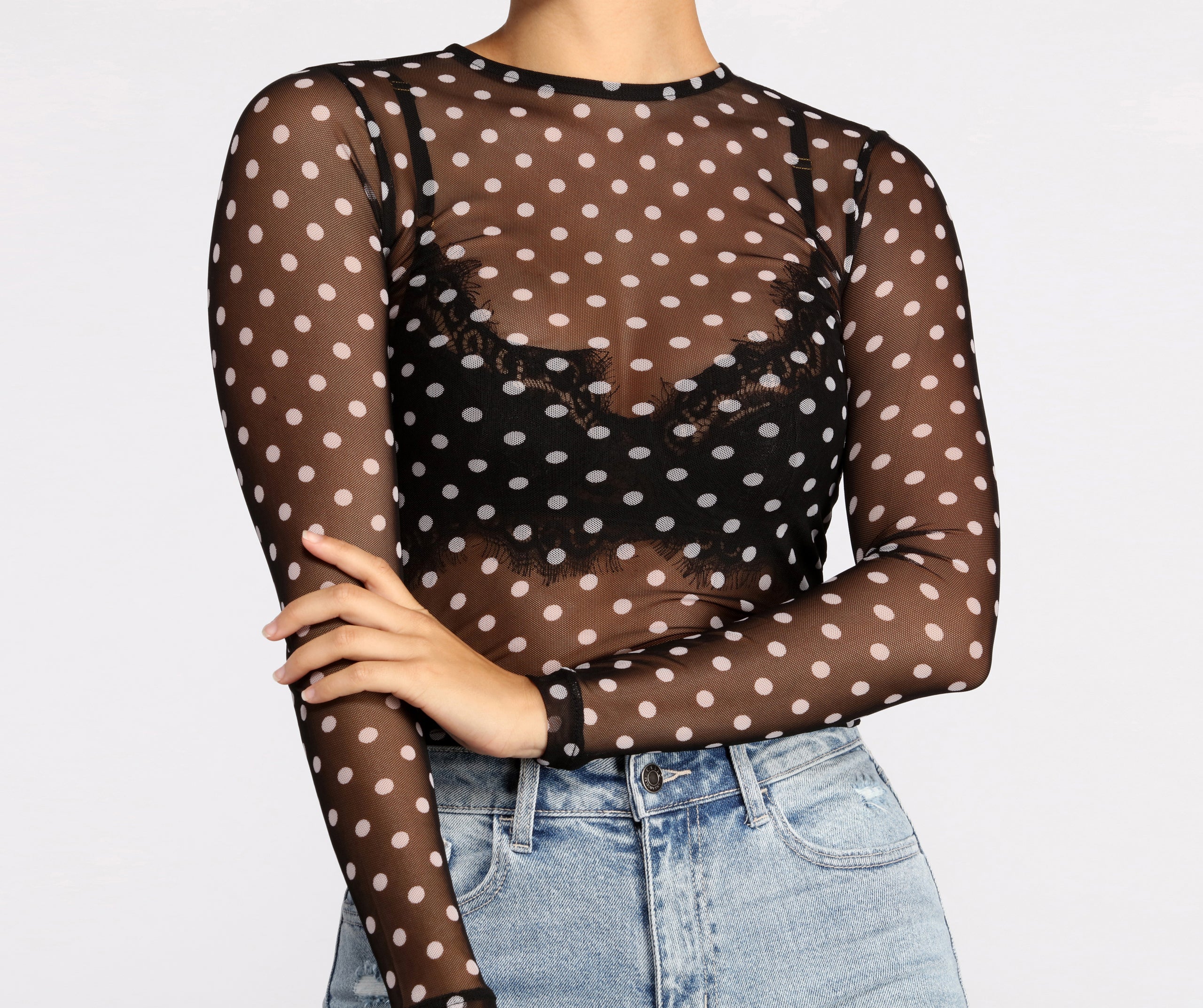 Polka Dot Cutie Mesh Crop Top