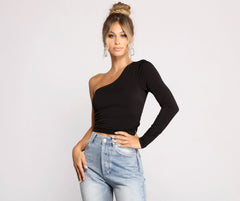 So Sleek Ruched One Shoulder Top