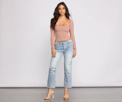 Ribbed And Smocked Square Neck Crop Top