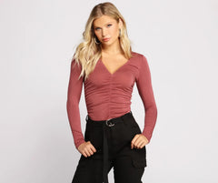 Ruched V Neck Jersey Knit Crop Top