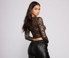 Heat Stone and Floral Lace Crop Top