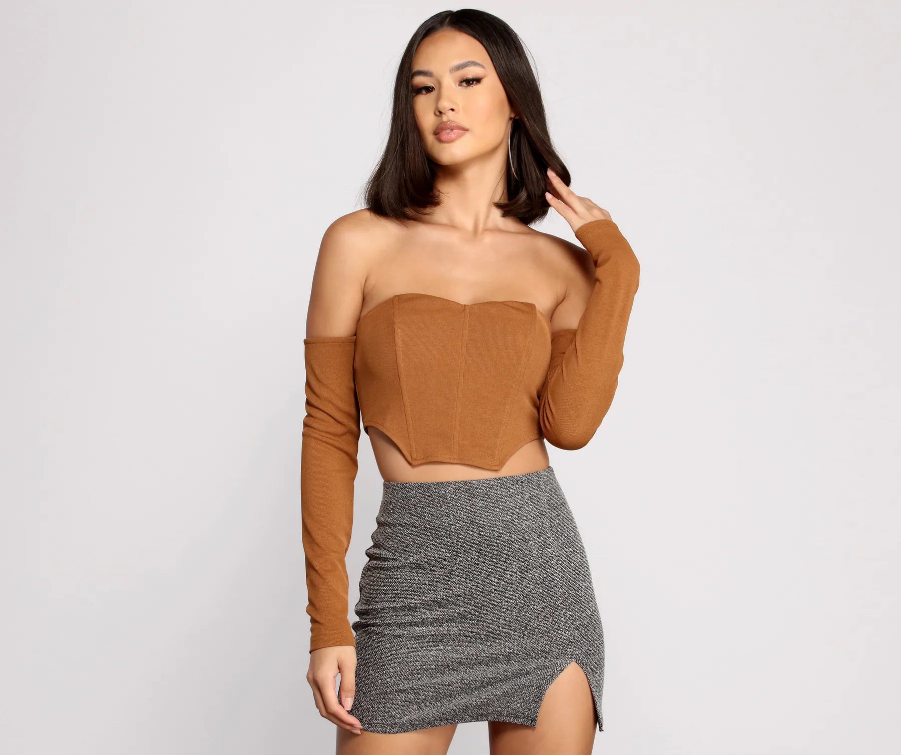 Off The Shoulder Ribbed Knit Crop Top