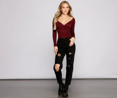 Keeping Knit Basic Surplice Wrap Top
