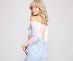 Off The Shoulder Tie Dye Ruched Top
