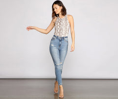 Fierce Vixen Crepe Snake Print Bodysuit