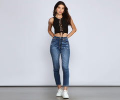 Totally Chic Lace Up Ribbed Knit Top