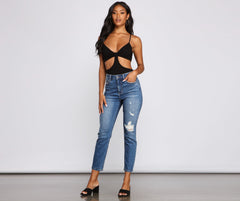 Basic Ribbed Knit Cutout Bodysuit