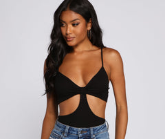 Basic Ribbed Knit Cutout Bodysuit