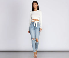 Wrap Waist Ribbed Crop Top