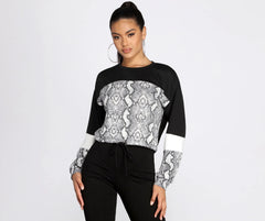 Snake Print Color Block Top