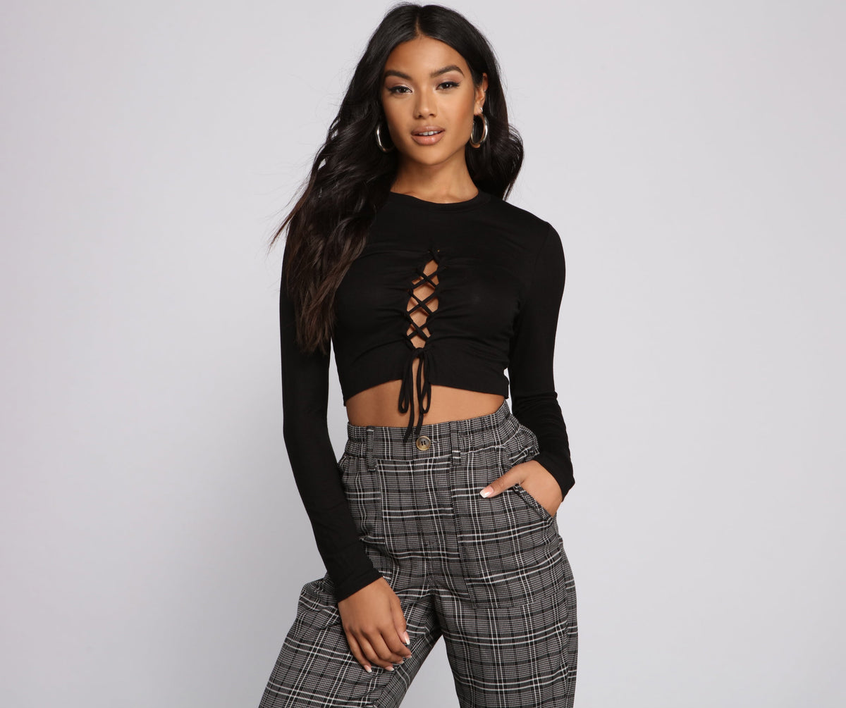 Lace-Up Jersey Knit Crop Top