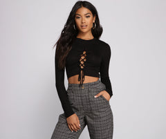 Lace-Up Jersey Knit Crop Top