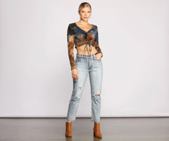Trendy Tie Dye Drawstring Crop Top