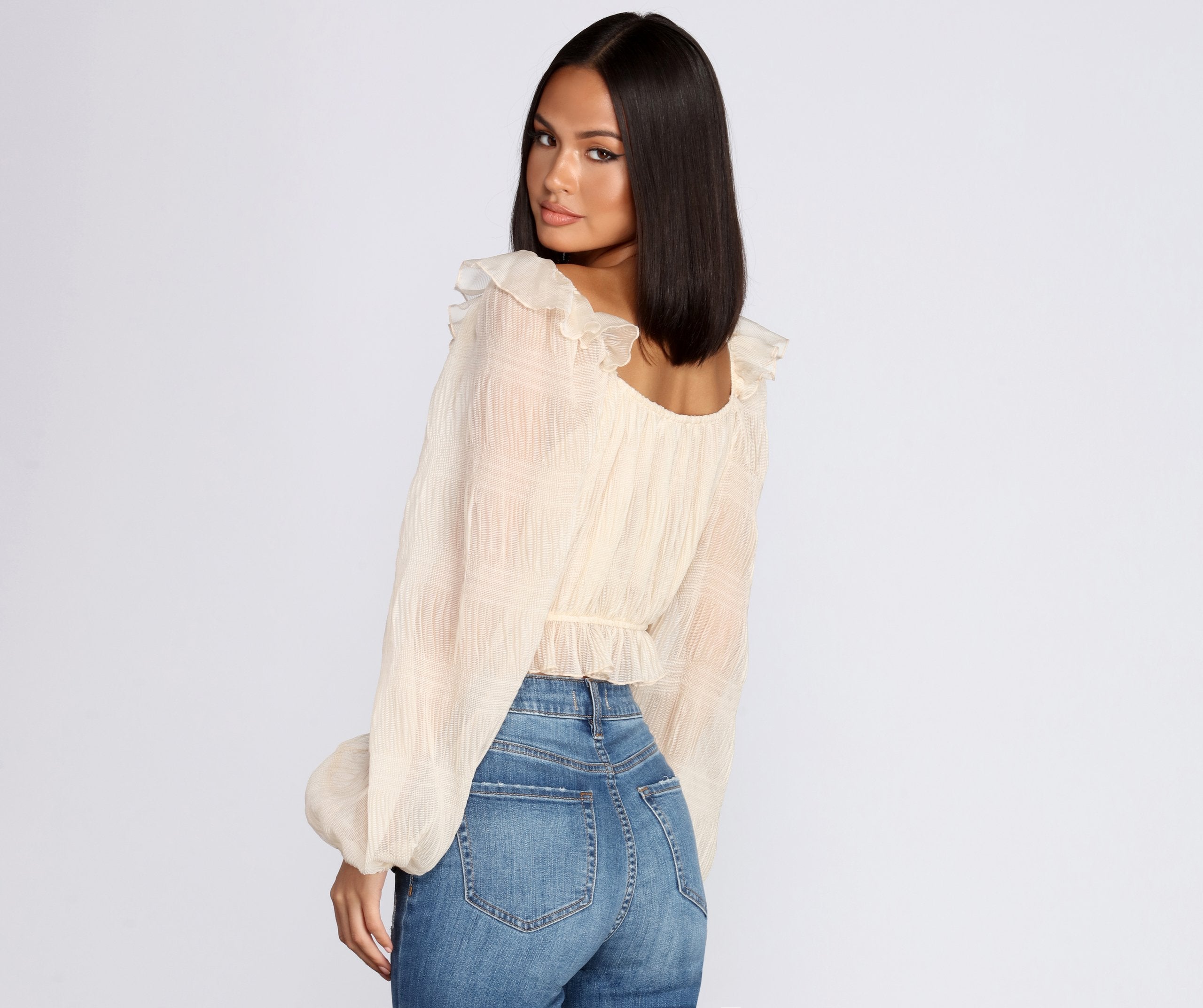 Crinkle Detail Square Neck Blouse