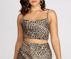 Feline Myself Satin Leopard Crop Top