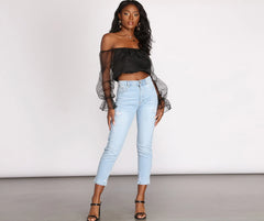 Sheer For This Organza Sleeve Off Shoulder Crop Top