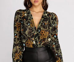 Time For Change Chain Print Wrap Bodysuit
