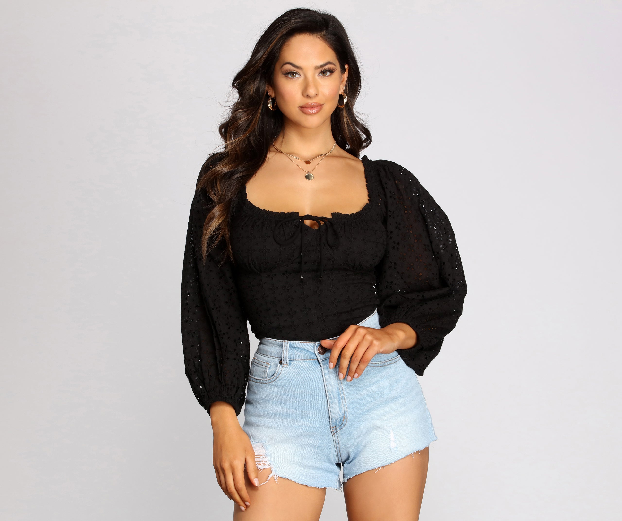 Effortless Eyelet Detail Crop Top