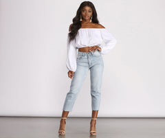 Off the Shoulder Long Sleeve Crop Top