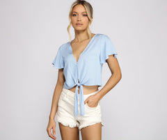 Flutter Sleeve Tie Front Top