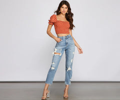 Pretty In Polka Dots Smocked Crop Top