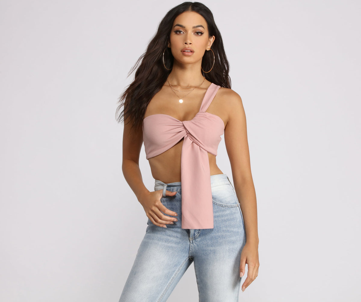 One Shoulder Ribbed Crop Top