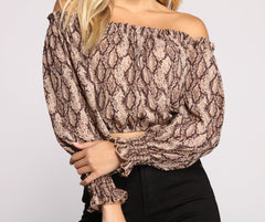 Off The Shoulder Stylish Snake Print Crop Top