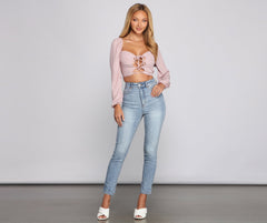 Lace-Up Gingham Crop Top