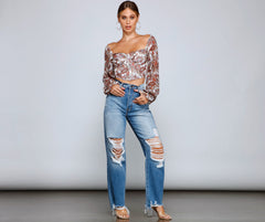 Lookin' Fresh In Floral Chiffon Crop Top