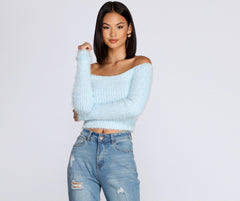 Off The Shoulder Eyelash Knit Top
