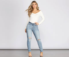 Off The Shoulder Ribbed Knit Bodysuit
