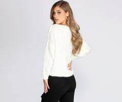 Wide Neck Cable Knit Sweater