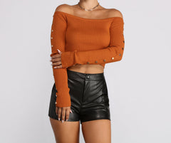 Off To Better Places Button Knit Crop Top