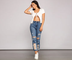 Trendy Tie-Front Ribbed Knit Cardigan